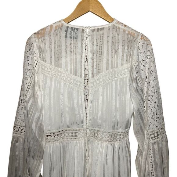 Reclaimed Vintage White Long Sleeve A-line Dress Size 6 Lace Ruffle Open Back - Picture 5 of 9